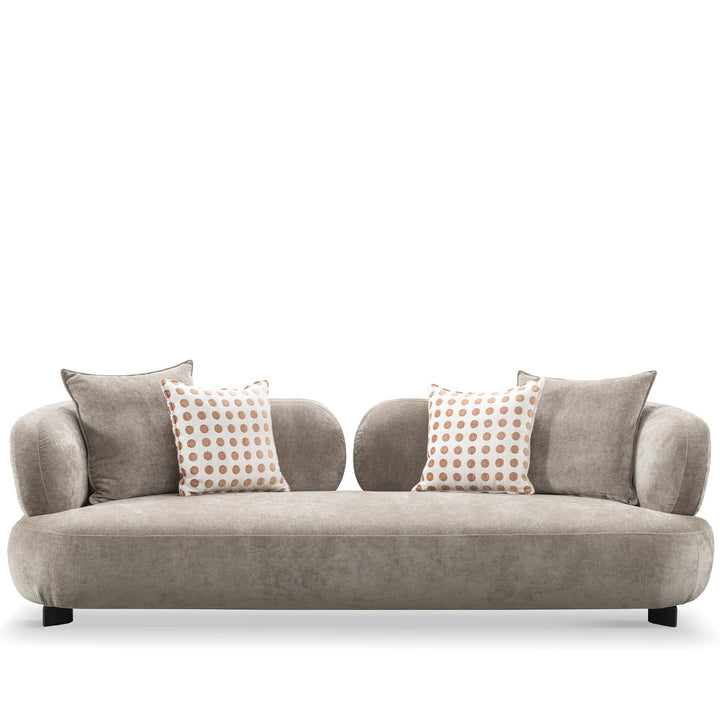 Minimalist sherpa fabric 3 seater sofa calyx in white background.