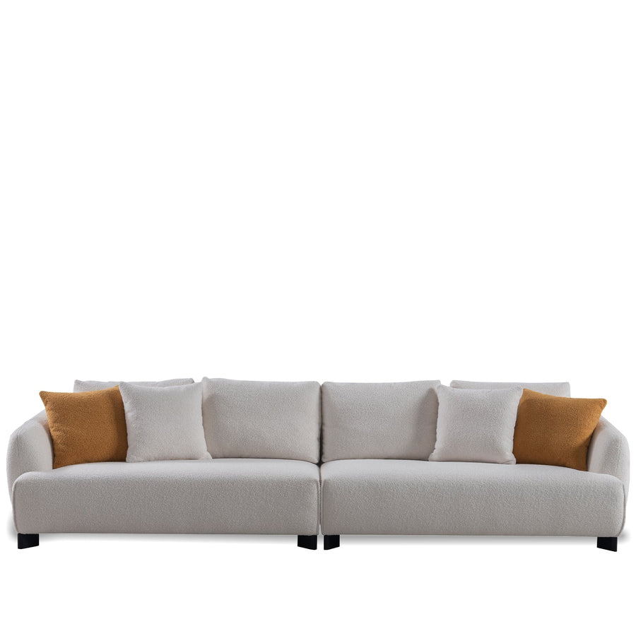 Minimalist sherpa fabric 3.5 seater sofa saffron in white background.