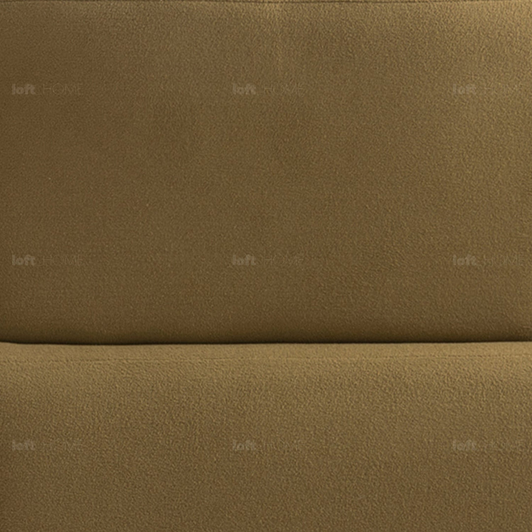 Minimalist sherpa fabric 4.5 seater sofa arch in panoramic view.