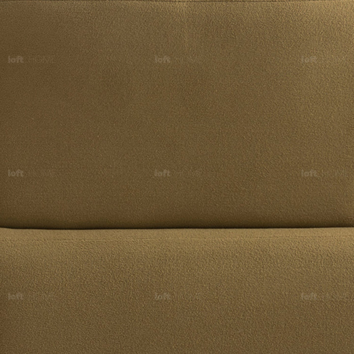 Minimalist sherpa fabric 4.5 seater sofa arch in panoramic view.