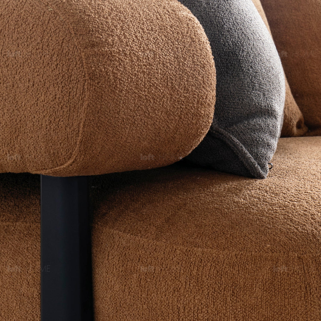 Minimalist sherpa fabric 4.5 seater sofa echo in panoramic view.