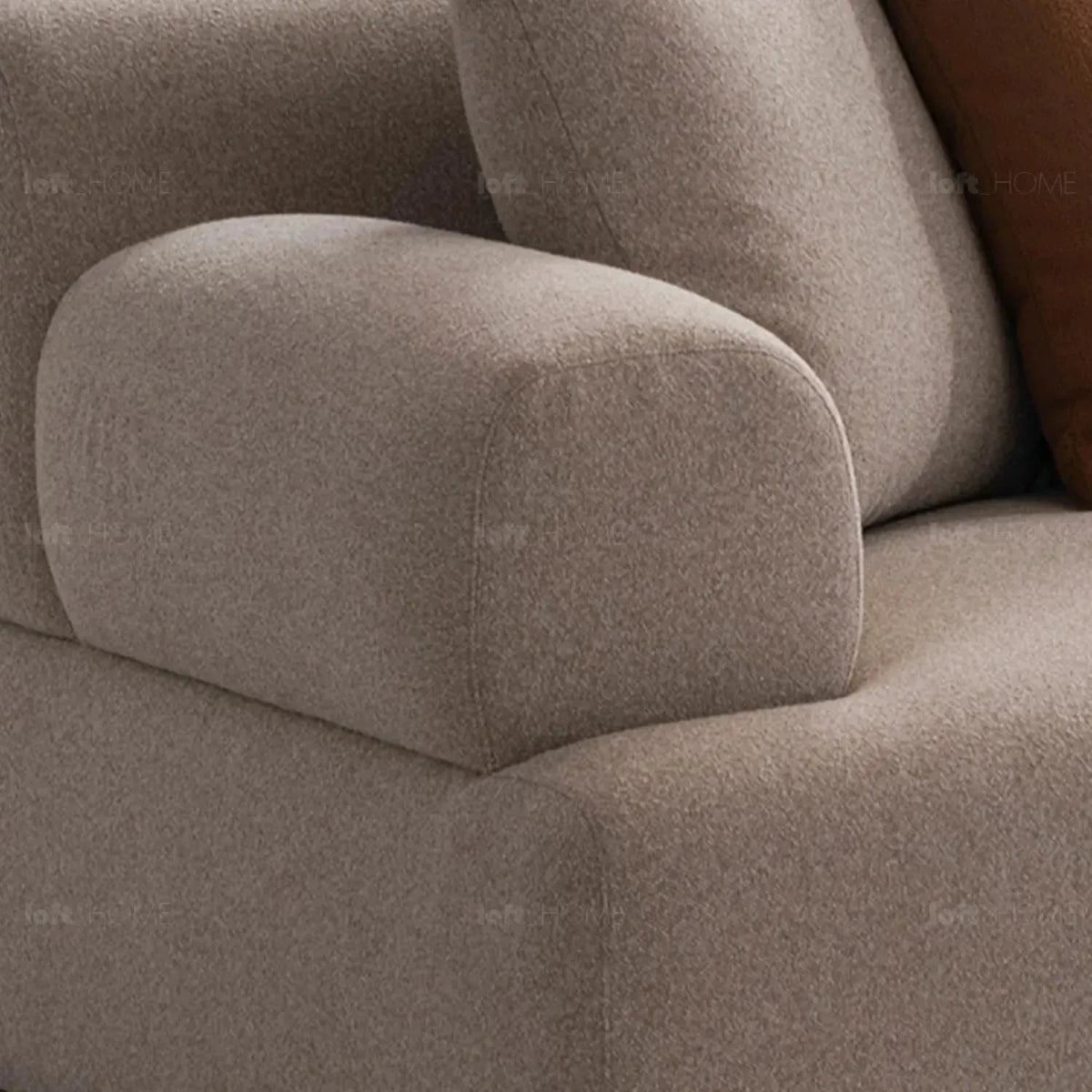 Minimalist sherpa fabric 4 seater sofa noble in panoramic view.