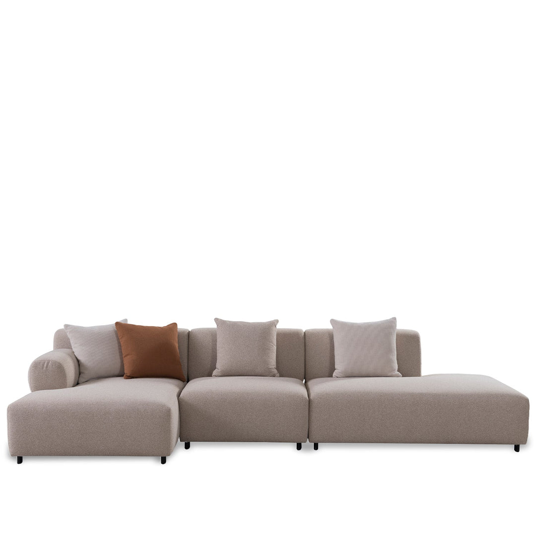 Minimalist sherpa fabric l shape sectional sofa noble in panoramic view.