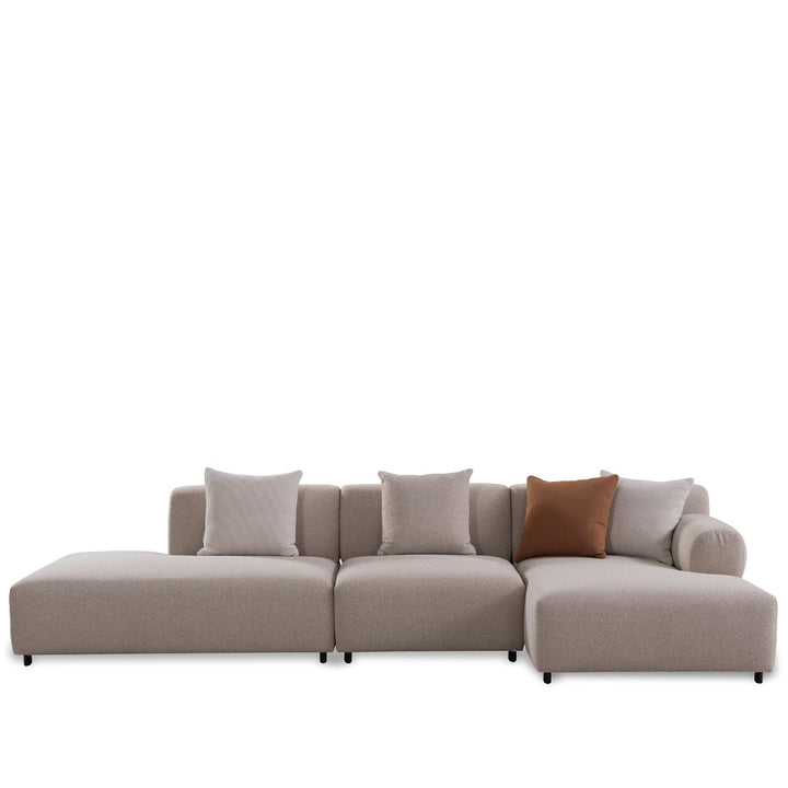 Minimalist sherpa fabric l shape sectional sofa noble in white background.