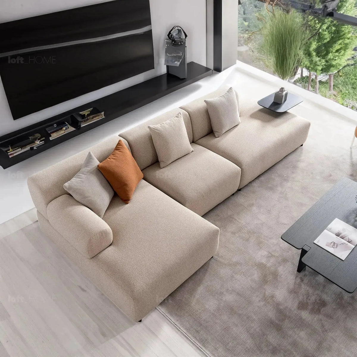 Minimalist sherpa fabric l shape sectional sofa noble 4+l in real life style.