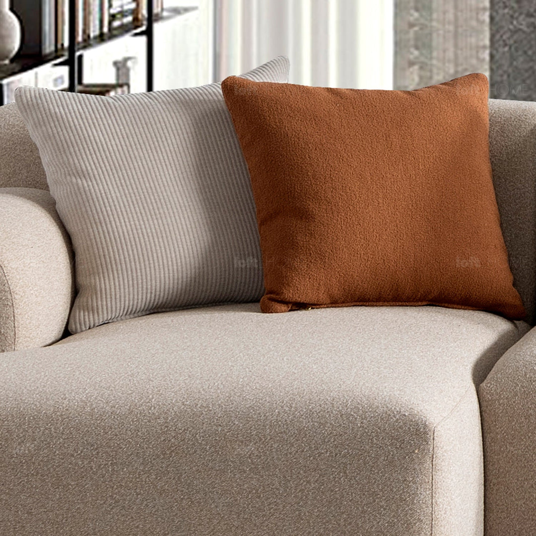 Minimalist sherpa fabric l shape sectional sofa noble in close up details.