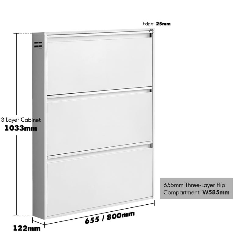 Bauhaus steel shoe cabinet slim size charts.