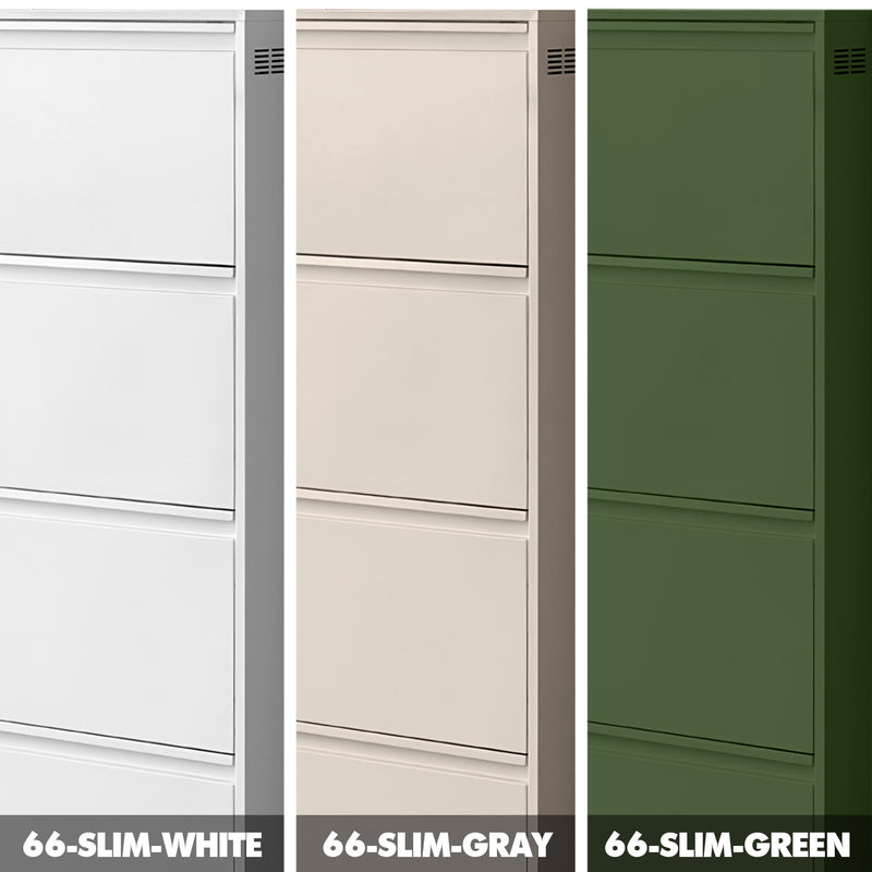 Bauhaus steel shoe cabinet slim material variants.