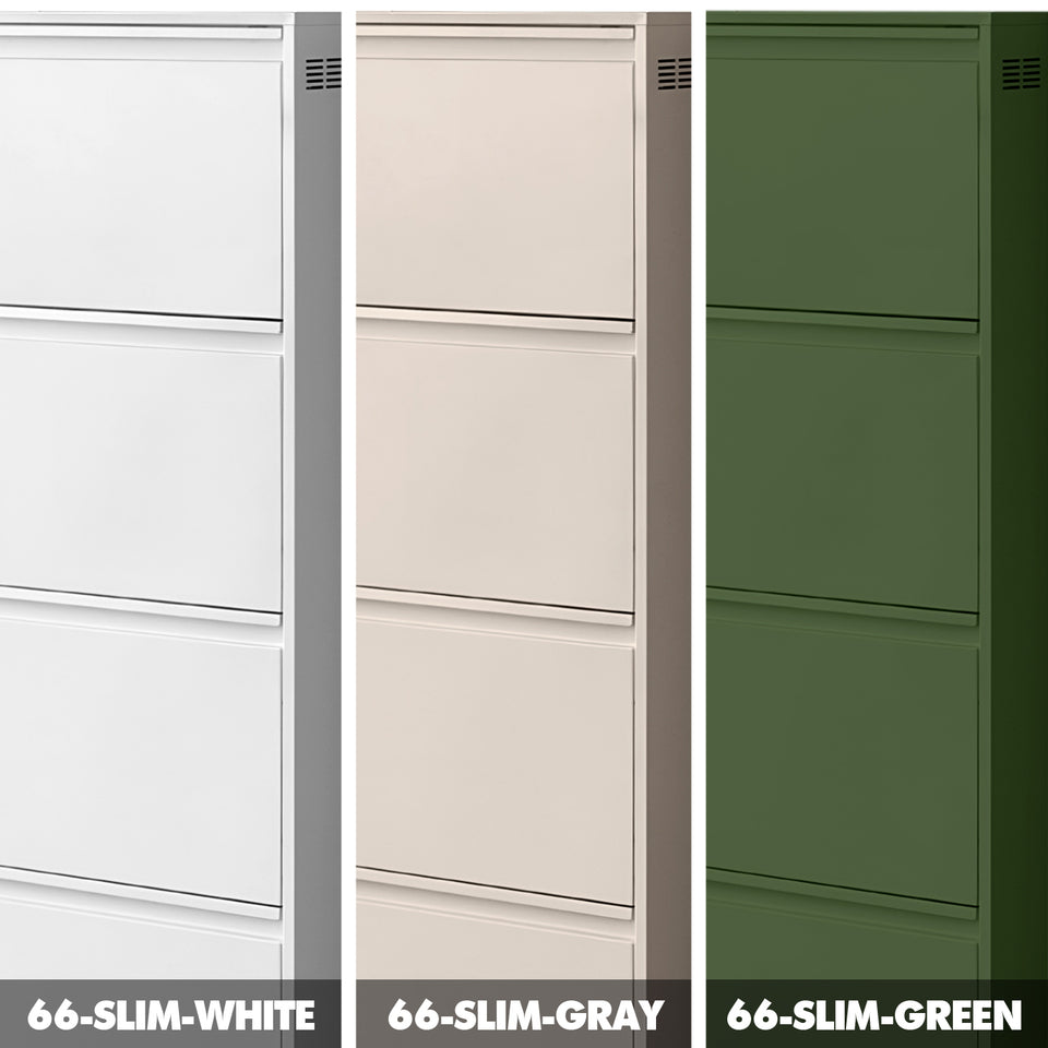 Bauhaus steel shoe cabinet slim material variants.