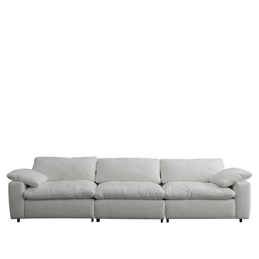 Minimalist suede fabric 4.5 seater sofa cloud in white background.