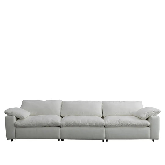 Minimalist suede fabric 5 seater sofa cloud in white background.