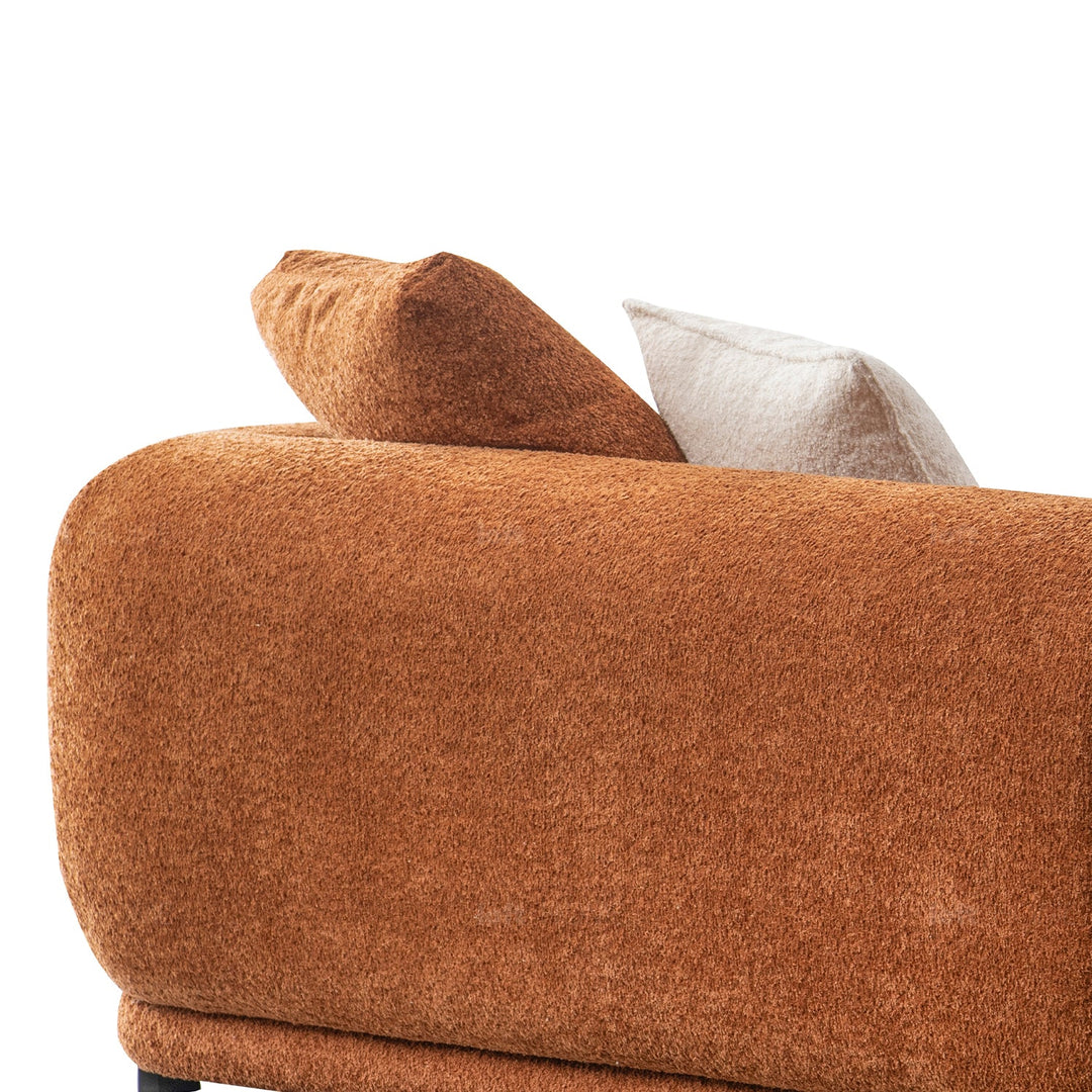 Minimalist teddy fabric 4.5 seater sofa elegant in close up details.