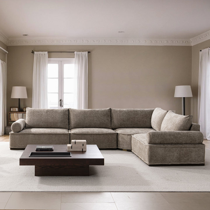 Minimalist corduroy velvet fabric modular l shape sectional sofa 4+l cordy primary product view.