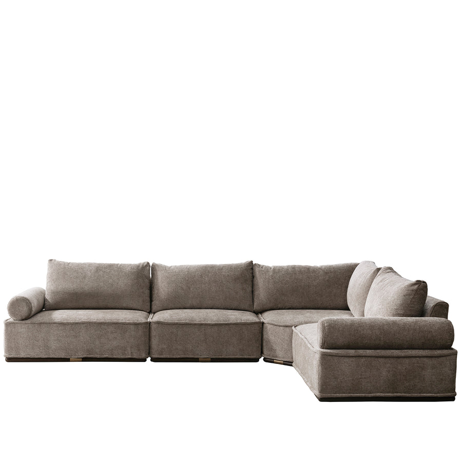 Minimalist corduroy velvet fabric modular l shape sectional sofa 4+l cordy in white background.