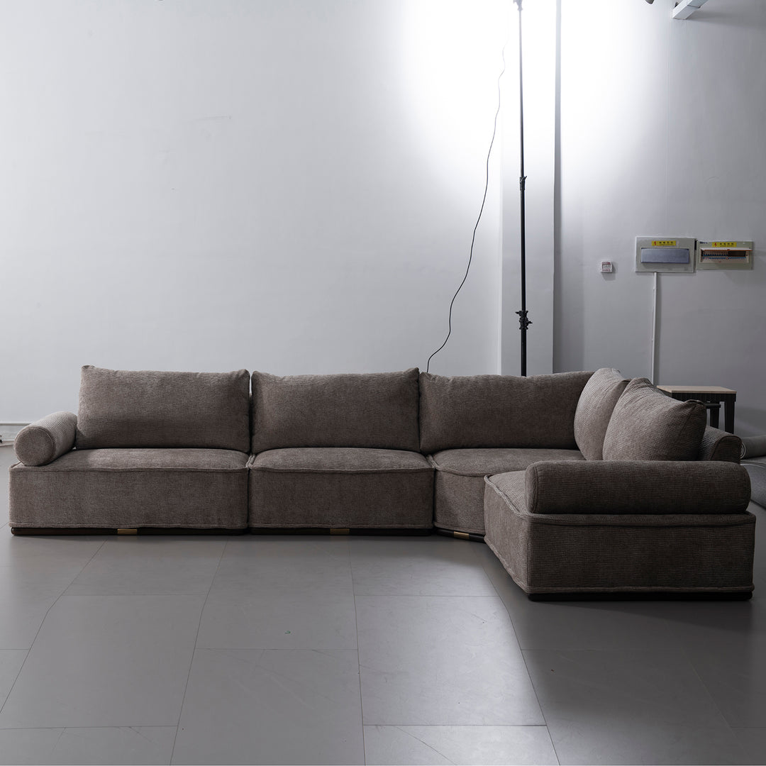 Minimalist corduroy velvet fabric modular l shape sectional sofa 4+l cordy in close up details.
