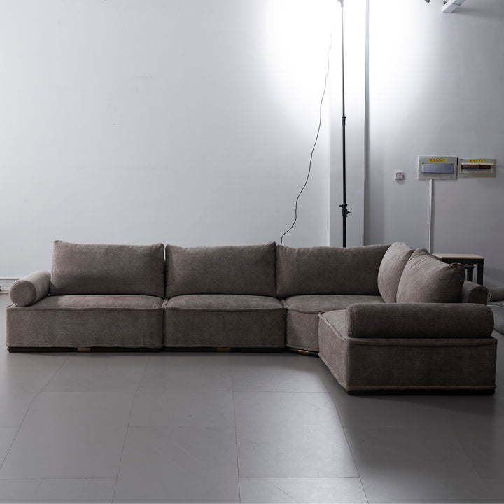 Minimalist corduroy velvet fabric modular l shape sectional sofa 4+l cordy in close up details.