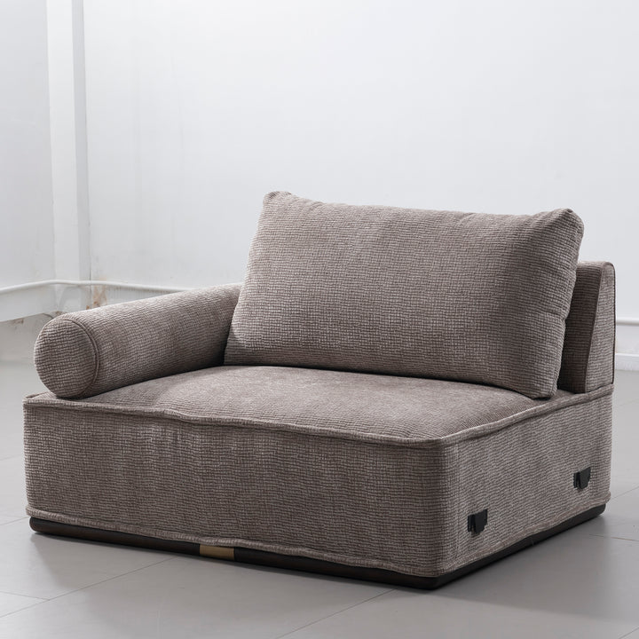 Minimalist corduroy velvet fabric sectional 3 seater sofa cordy in panoramic view.