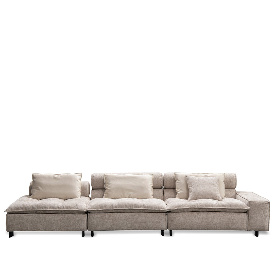 Minimalist fabric 4.5 seater sofa aumn in panoramic view.