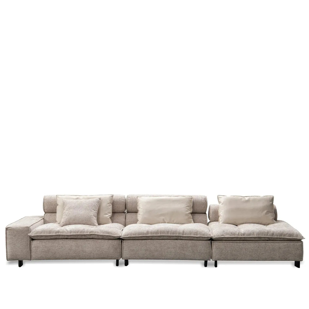 Minimalist mixed weave fabric 4.5 seater sofa aumn in white background.