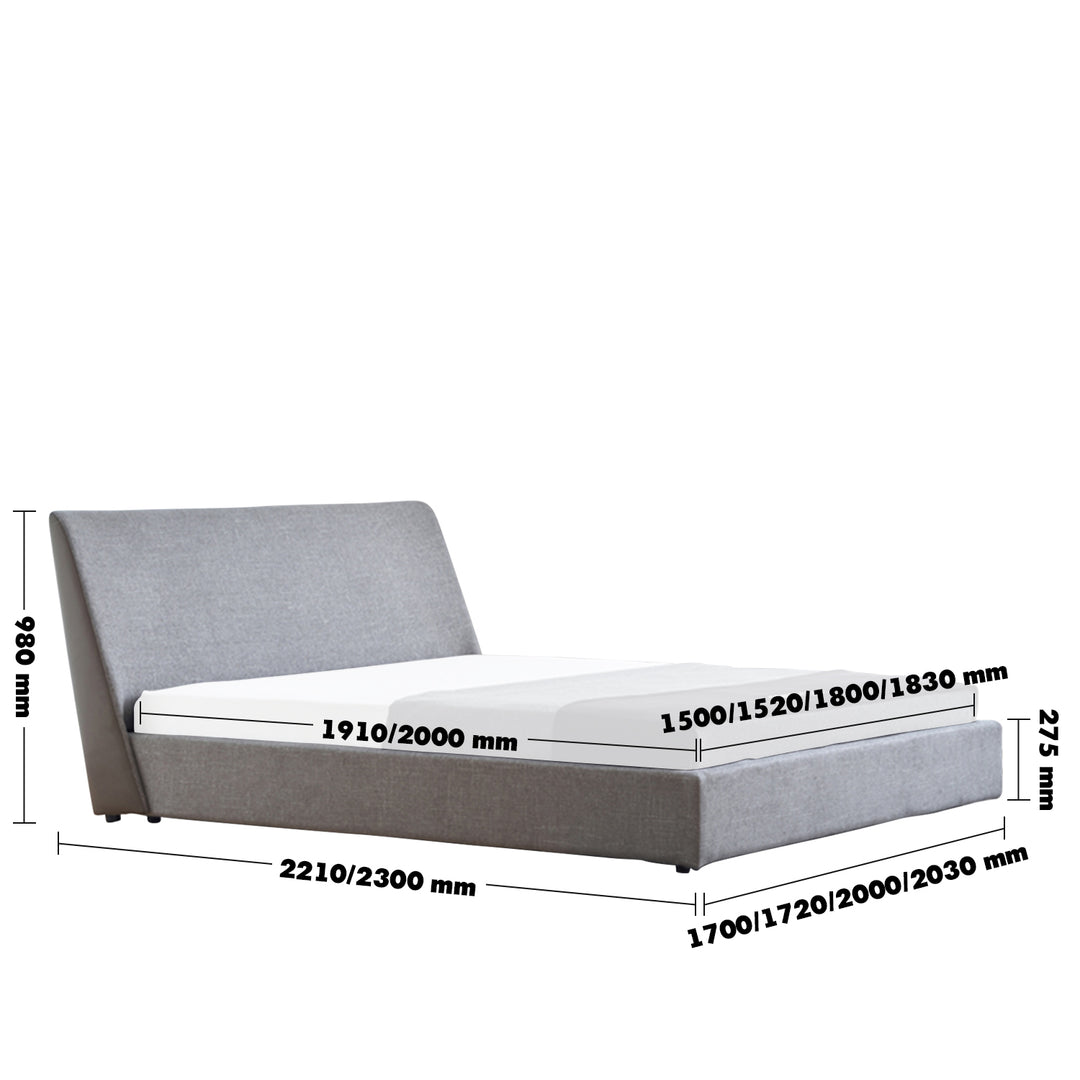 Minimalist Fabric Bed VASELLI Size Chart