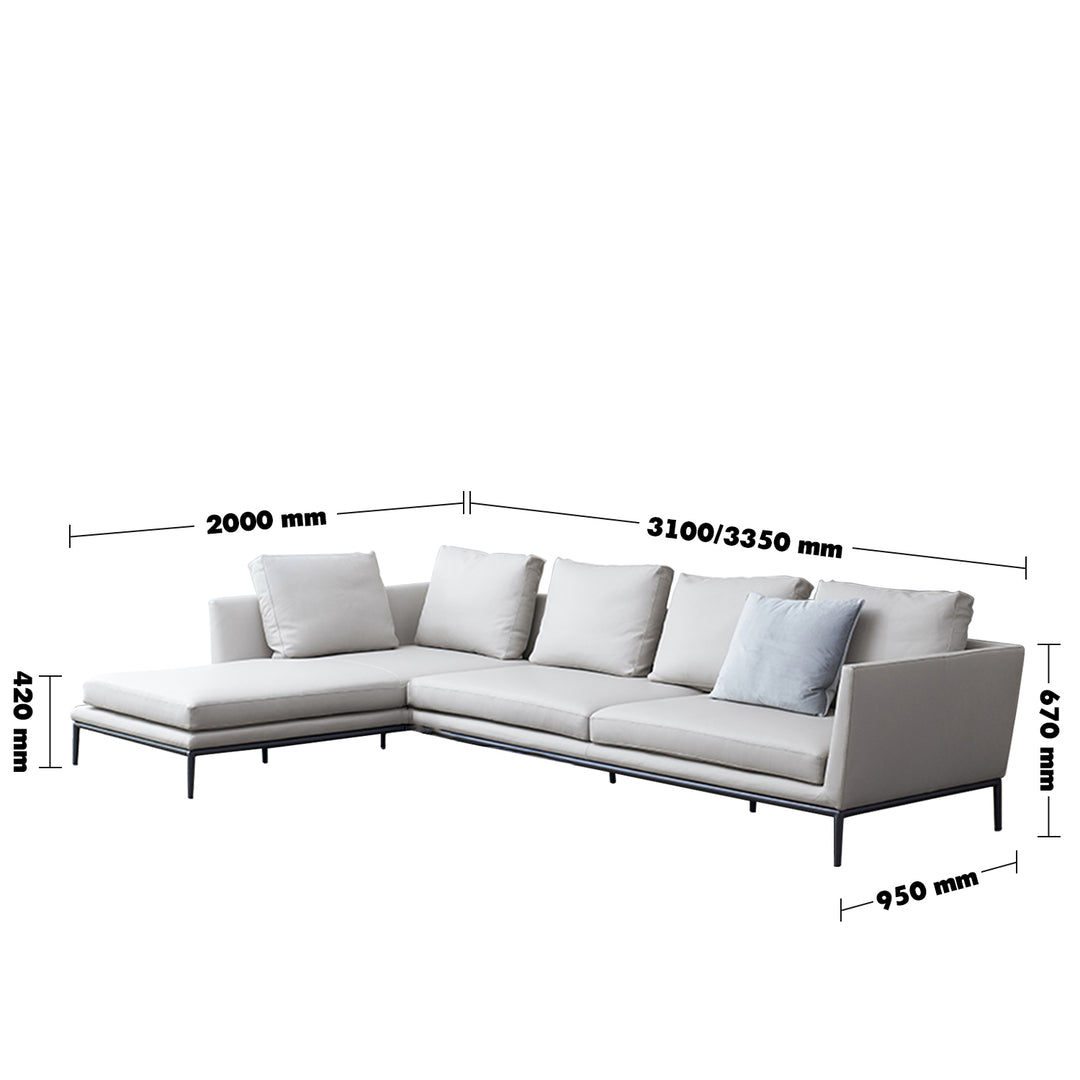 Minimalist Fabric L Shape Sectional Sofa GRACE 3+L Size Chart