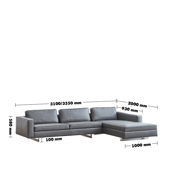 Minimalist Fabric L Shape Sectional Sofa VEMB 2+L Size Chart