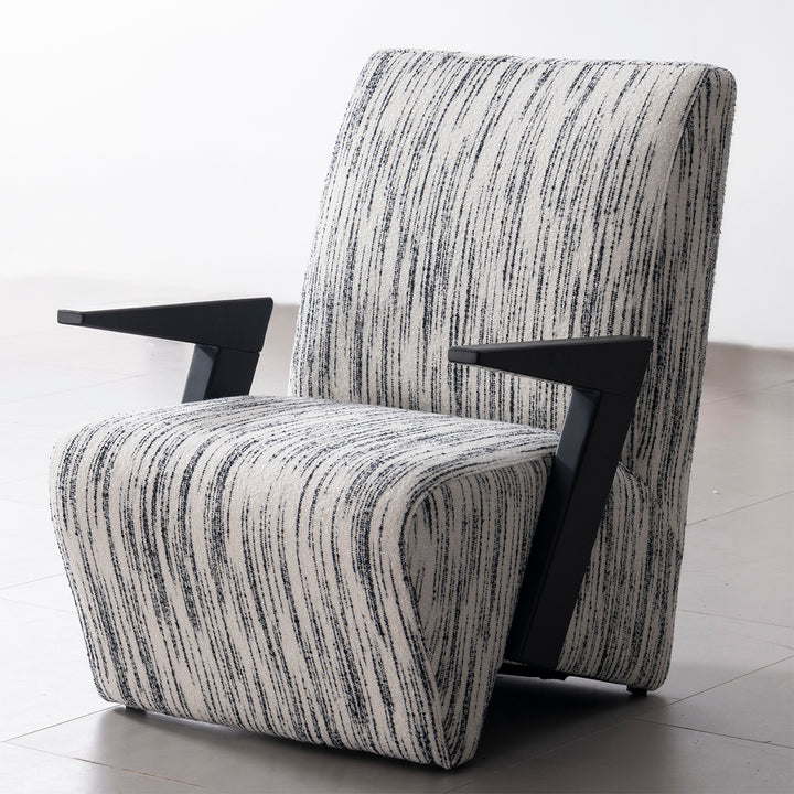 Minimalist mixed weave fabric 1 seater sofa chair slant in close up details.