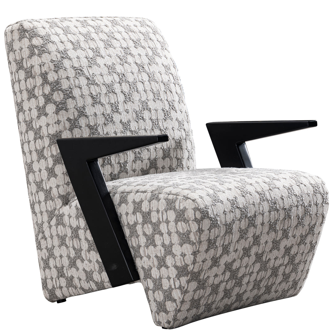 Minimalist mixed weave fabric 1 seater sofa chair slant in white background.