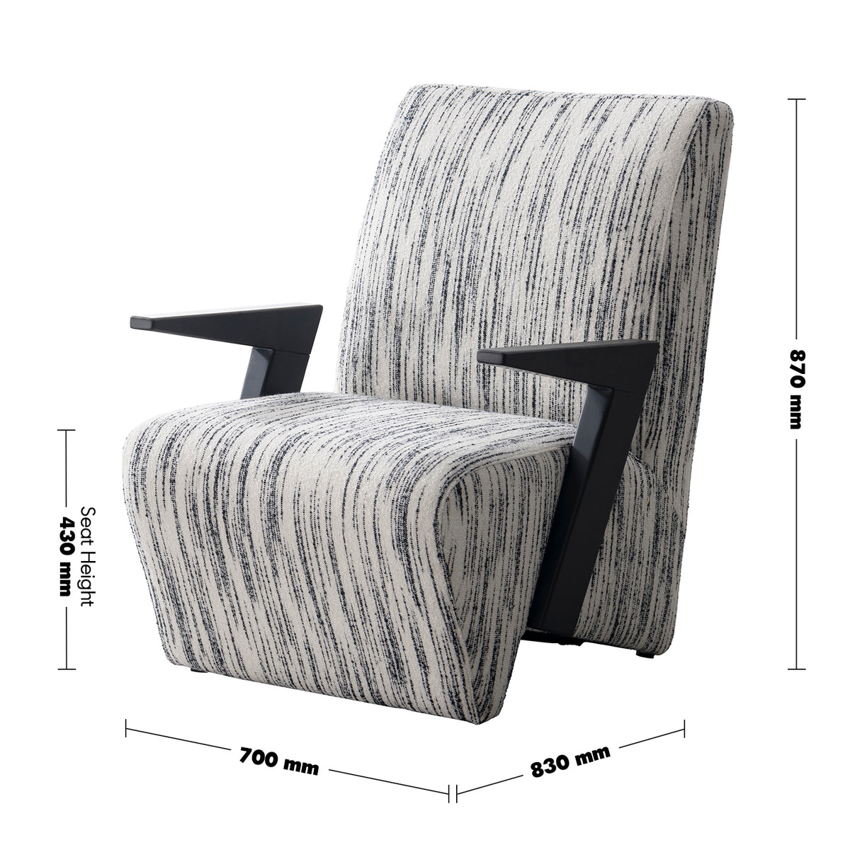 Minimalist mixed weave fabric 1 seater sofa chair slant color swatches.