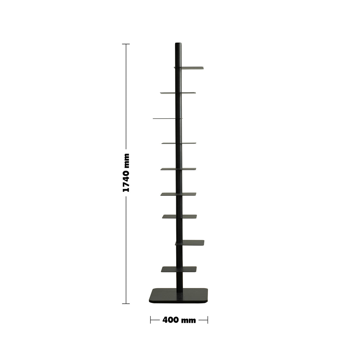 Bauhaus steel revolving bookshelf stack size charts.