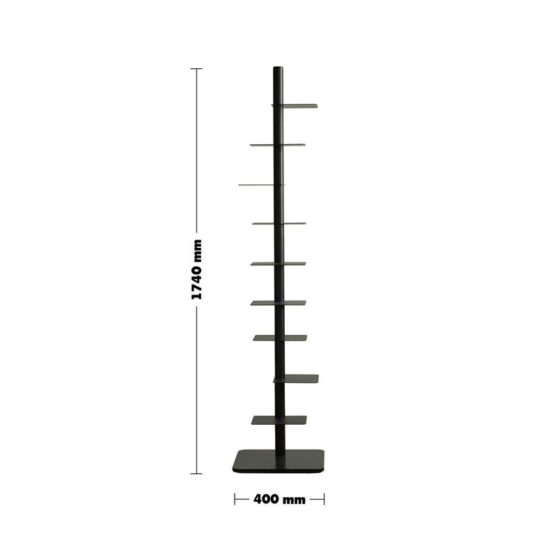 Bauhaus steel revolving bookshelf stack size charts.