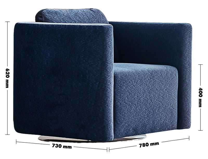 Minimalist Fabric 1 Seater Revolving Sofa VARIEGATED Size Chart
