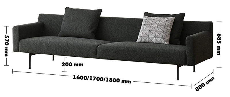 Minimalist Fabric 2 Seater Sofa ANN Size Chart