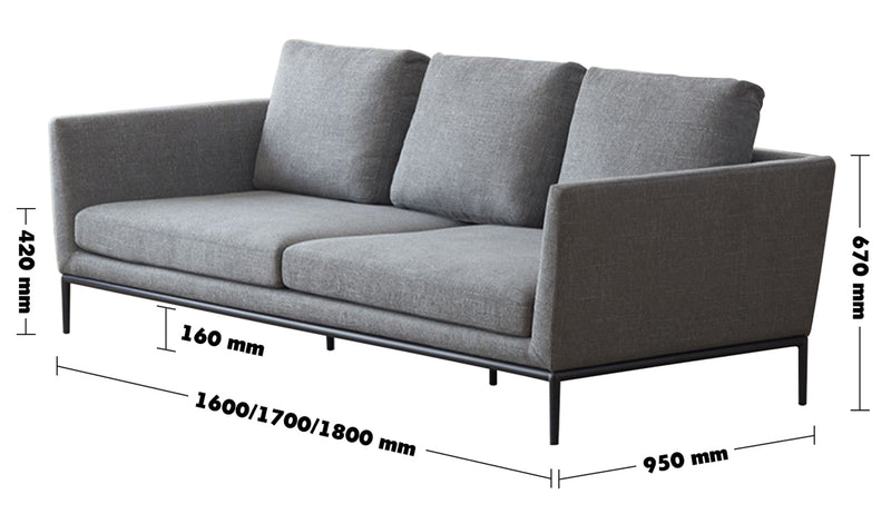 Minimalist Fabric 2 Seater Sofa GRACE Size Chart