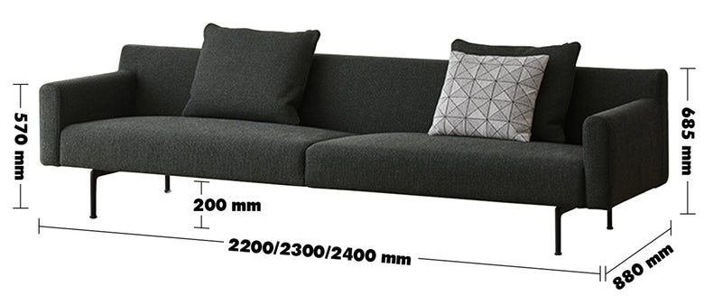 Minimalist Fabric 3.5 Seater Sofa ANN Size Chart