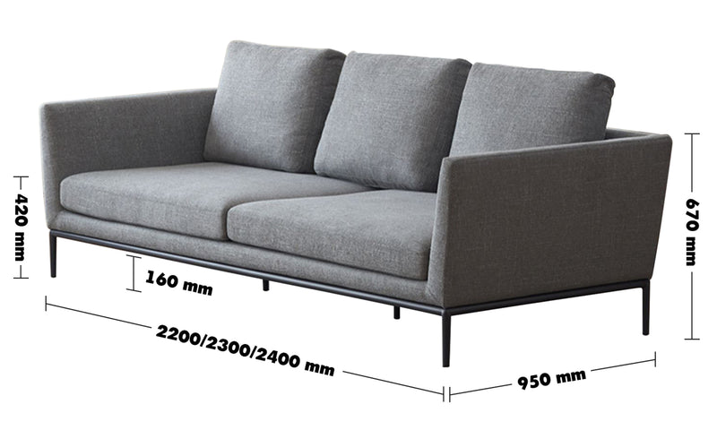 Minimalist Fabric 3.5 Seater Sofa GRACE Size Chart