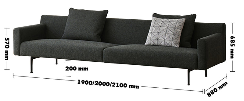 Minimalist Fabric 3 Seater Sofa ANN Size Chart