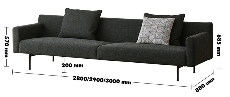 Minimalist Fabric 4.5 Seater Sofa ANN Size Chart