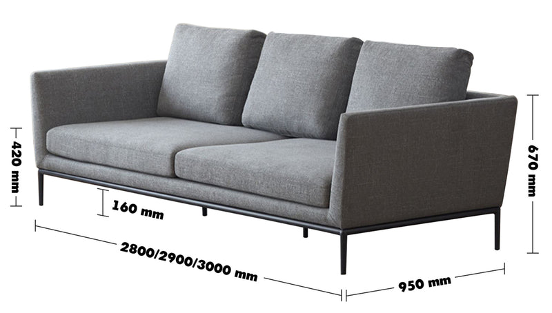 Minimalist Fabric 4.5 Seater Sofa GRACE Size Chart