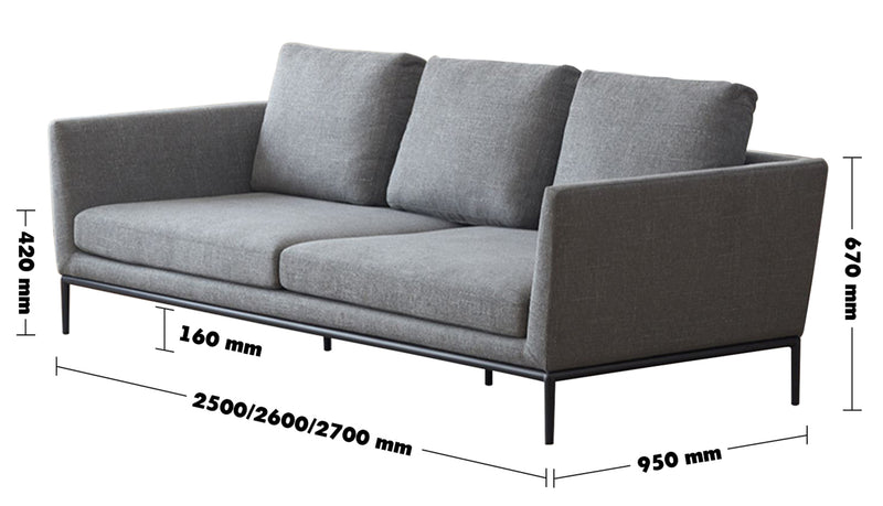 Minimalist Fabric 4 Seater Sofa GRACE Size Chart