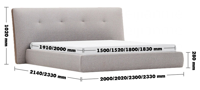 Minimalist Fabric Bed CHARLES Size Chart