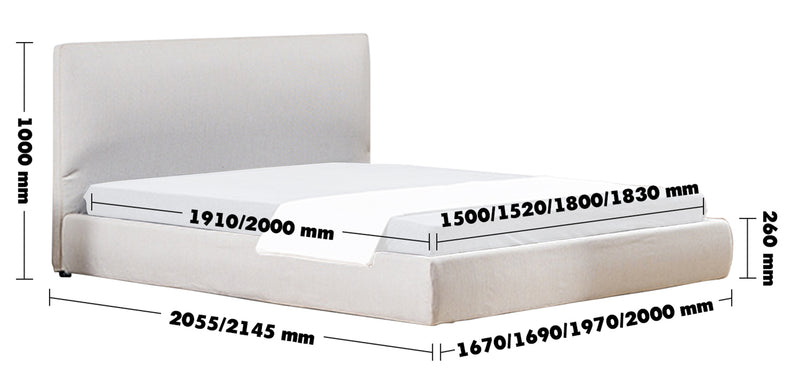 Minimalist Fabric Bed SINO Size Chart