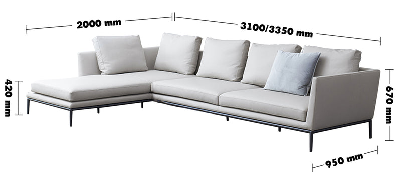 Minimalist Fabric L Shape Sectional Sofa GRACE 3+L Size Chart