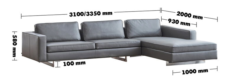 Minimalist Fabric L Shape Sectional Sofa VEMB 3+L Size Chart