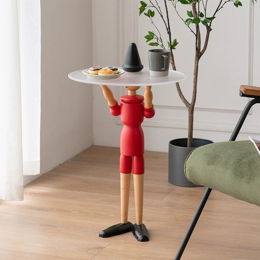 Modern beech wood side table pinocchio conceptual design.