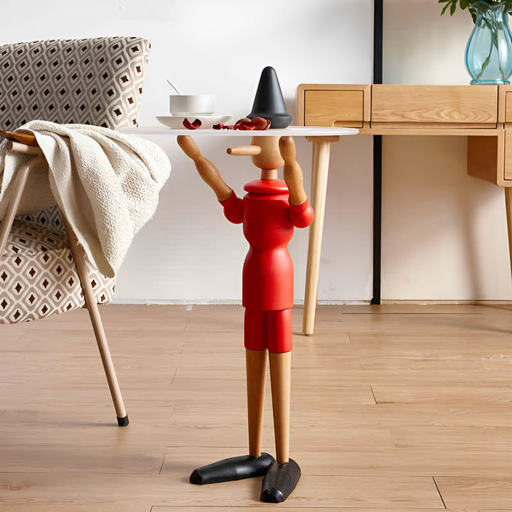 Modern beech wood side table pinocchio primary product view.