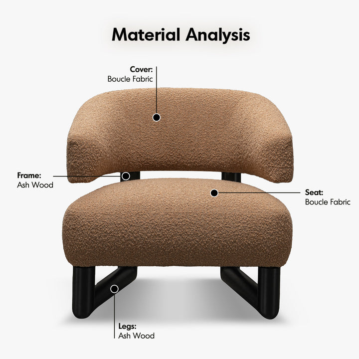 Modern boucle fabric 1 seater sofa arc in details.