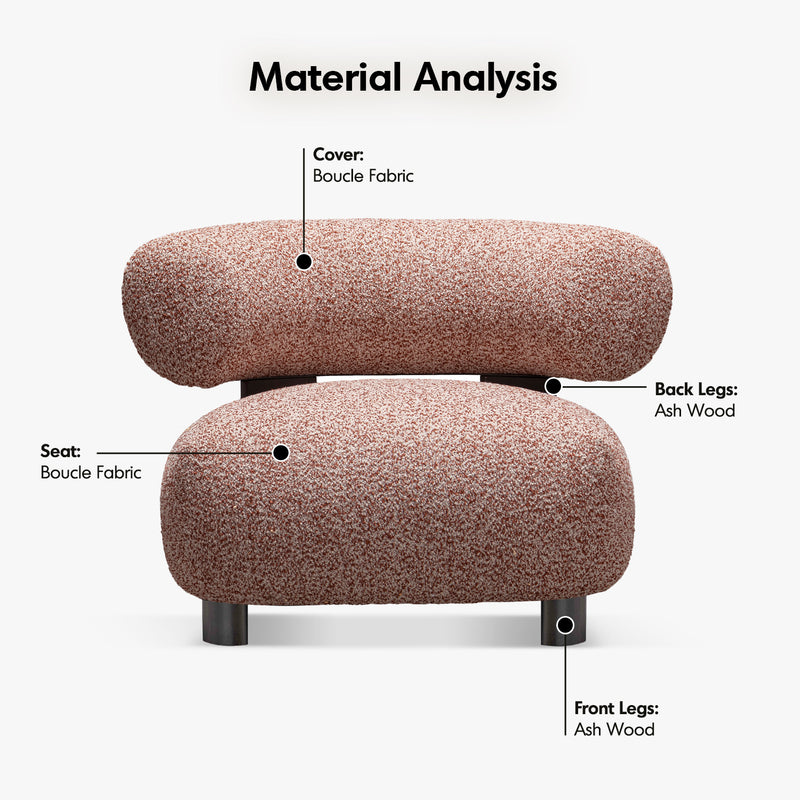 Cream boucle fabric 1 seater sofa bubble in details.