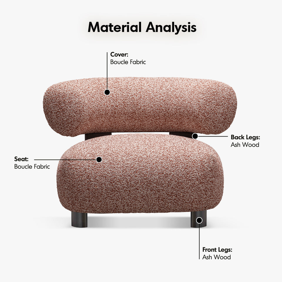Cream boucle fabric 1 seater sofa bubble in details.