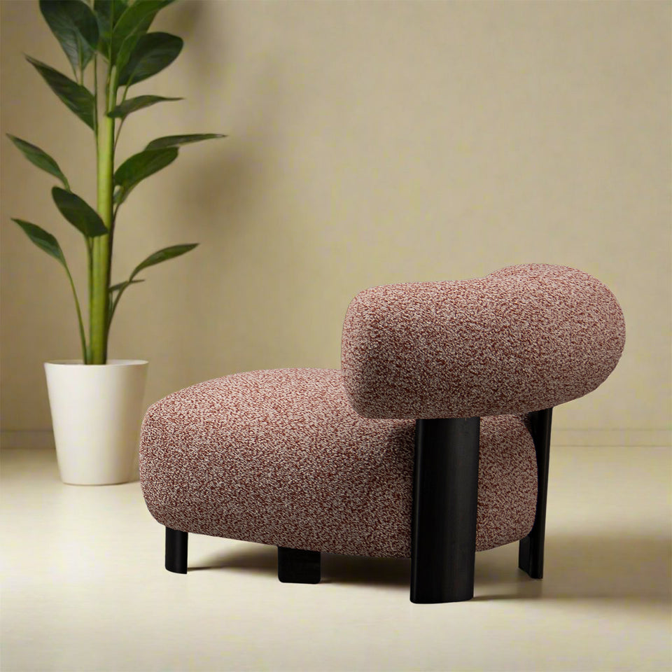 Cream boucle fabric 1 seater sofa bubble in close up details.